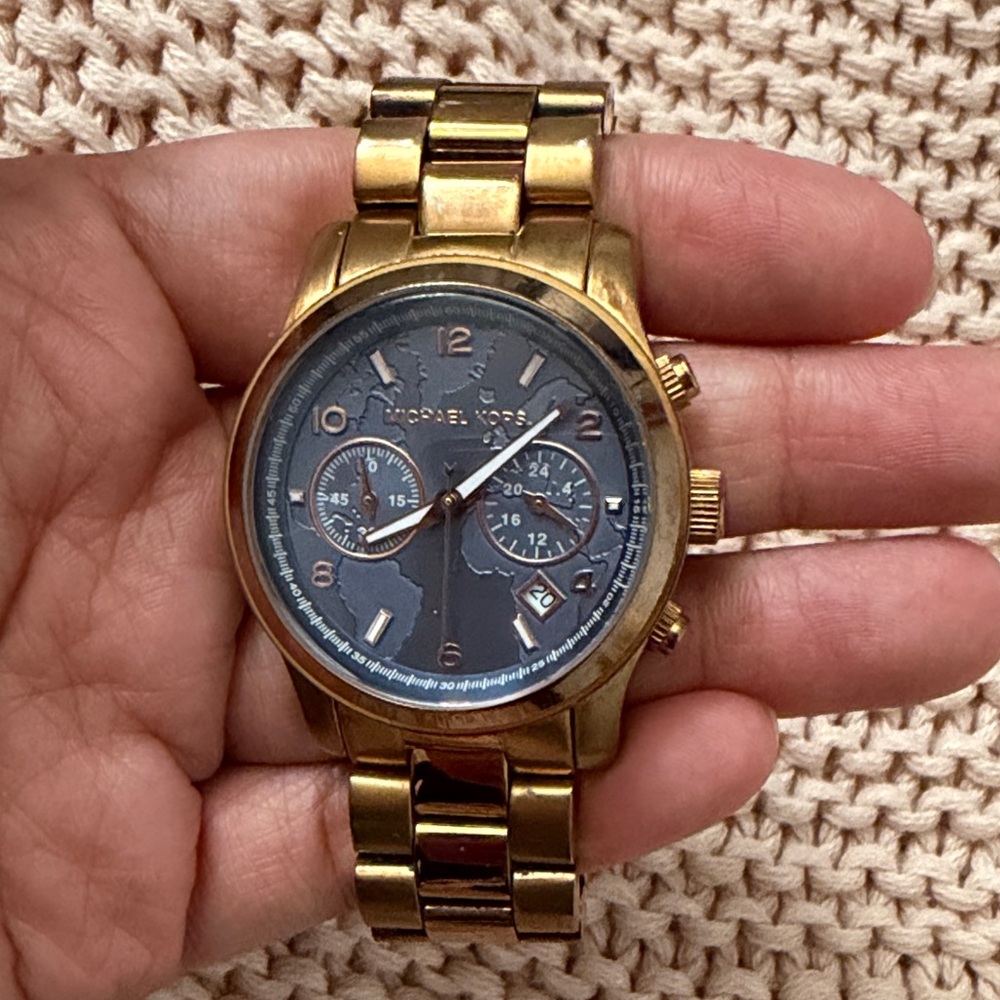 Michael Kors Gold Chronograph Watch with Blue Dial